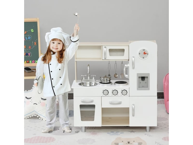  Cuisine jouet pour enfants avec accessoires, 74x30x81 cm, rangement, bois et mdf, blanc  - Conforama B