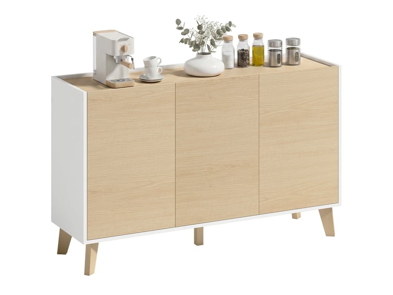  Buffet de 120 cm de large avec mécanisme de fermeture amortie et portes aspect bois et blanc.  - Conforama A