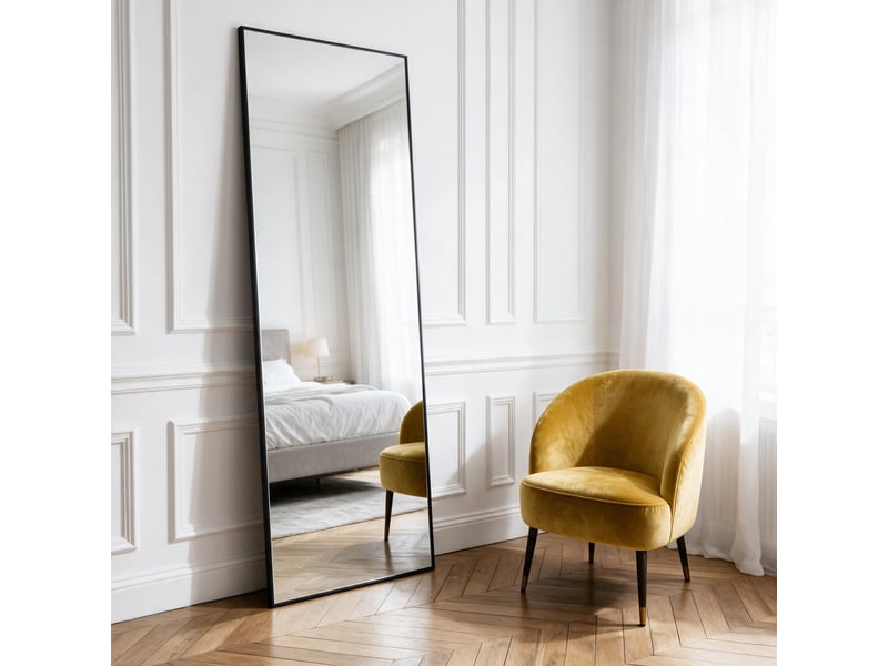  Miroir sur pied 150x40 cm, miroir pleine longueur,miroir mural moderne ,cadre en aluminium,verre trempé hd,rectangulaire,noir  - Conforama R