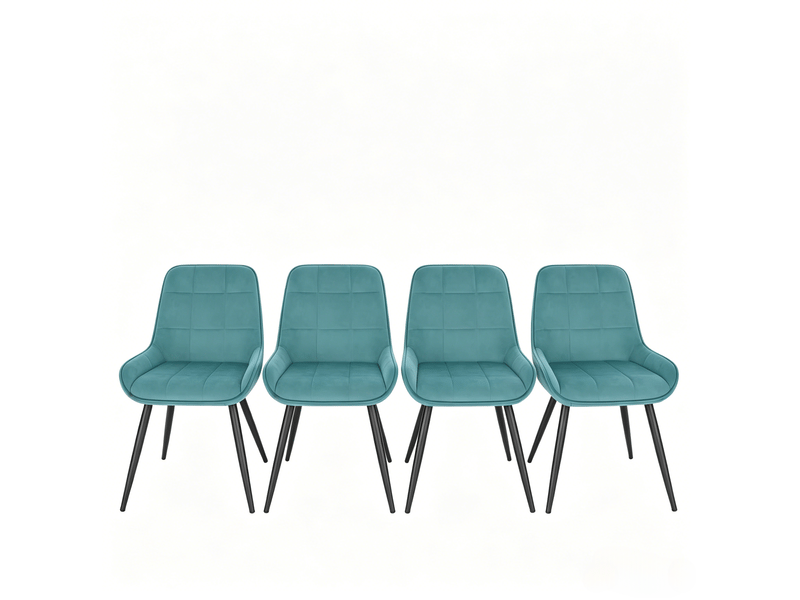  Chaises de salle à manger lot de 4 52.5×43×81.5cm dossier arrondi cadre acierlique turquoise  - Conforama A