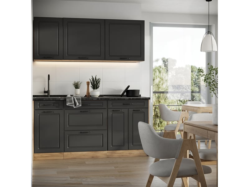 Vicco cuisine, anthracite campagnechêne doré, 160cm plan de travail chêne doré - Conforama C