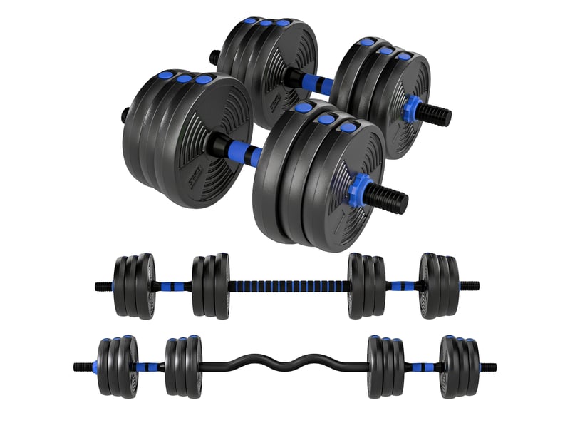  Kit haltères musculation haltères réglables 25 kg 3 en 1, ensemble de poids réglable avec barre d'extension bleu  - Conforama B