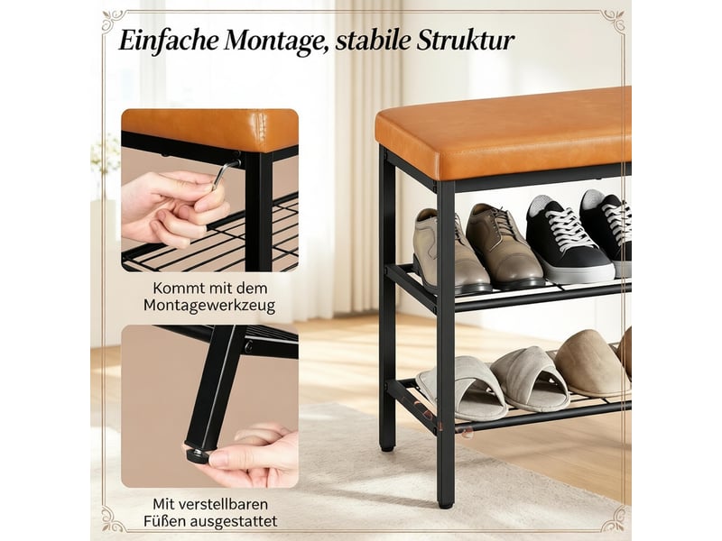  Banc à chaussures avec assise 3 compartiments métal et similicuir 100 x 30 x 50 cm T5828P514001 - Conforama D