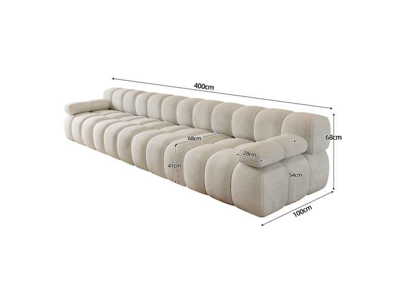 Canapé droit fixe 4 places en tissu blanc 400 cm, assise en mousse, sans montage pour votre grand salon  - Conforama C