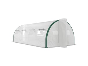 Serre tunnel de 6 x 3 m avec 2 entrées et 8 fenêtres, en pe, polyester et acier galvanisé, blanc et vert