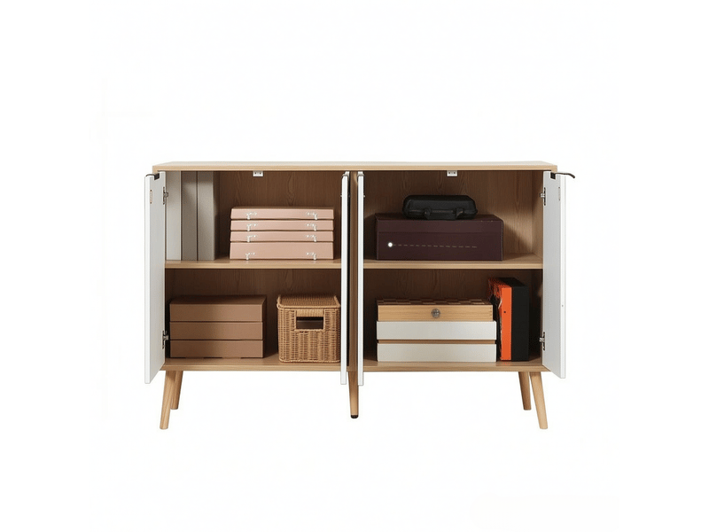  Buffet de rangement avec 4 portes, étagère réglable et piètement surélevé pour salon, blanc, 120 × 35 × 77,4 cm  - Conforama A