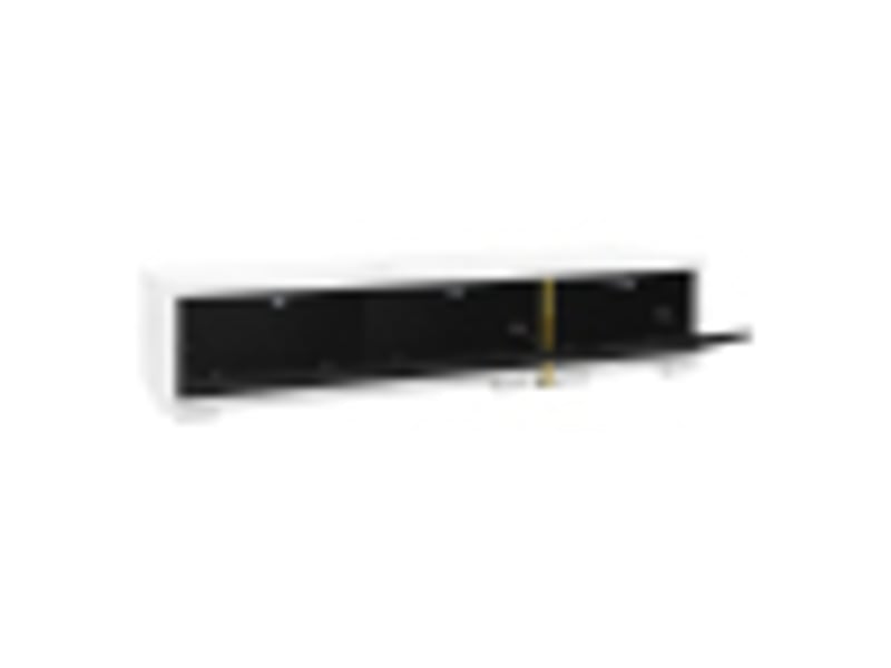  Meuble tv extensible 140-260 cm blanc effet marbre, finition noire brillante et mate, fonction pivotante, détails dorés  - Conforama C