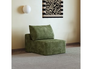 Fauteuil 1 place vert en velours côtelé, canapé modulaire sans montage, 70x95x83 cm