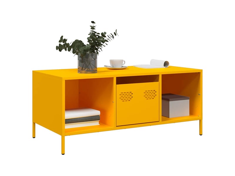  Table basse - table de salon - table à thé jaune moutarde 101,5x50x43,5cm acier laminé à froid  - Conforama C
