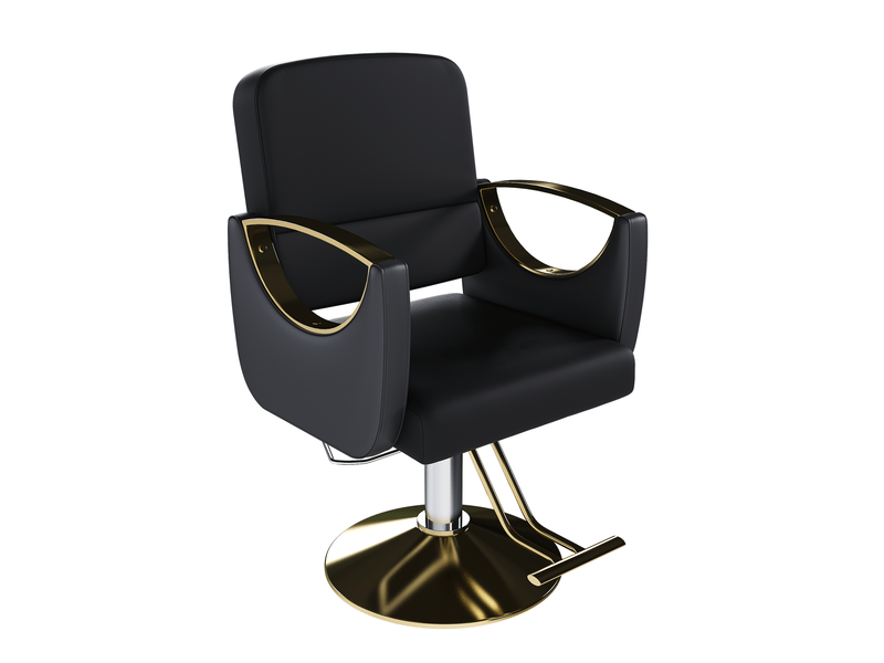  Fauteuil de coiffure hydraulique noir et doré,simili cuir pu et fer, pivotant à 360 degrés  - Conforama C