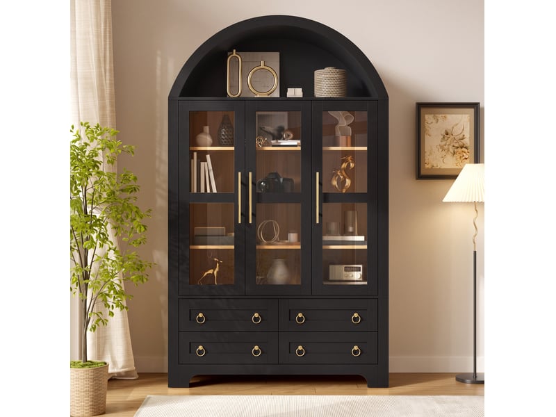 Buffet de rangement,110x40x185 cm,3 portes vitrées et 4 tiroirs,mdf,noir - Conforama E