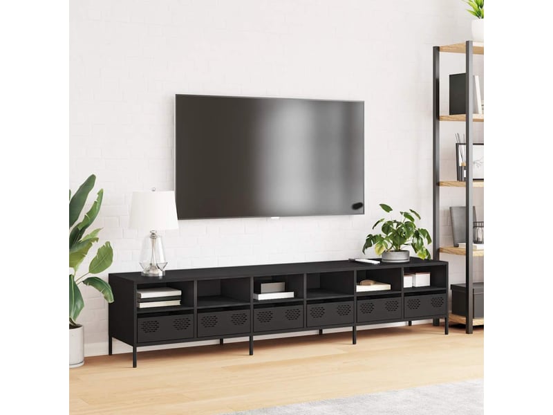  Meuble tv - banc tv - meuble de rangement noir 202x39x43,5 cm acier laminé à froid  - Conforama C