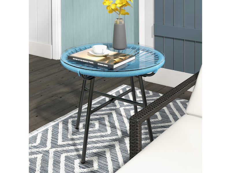  Table basse de jardin ronde métal bleu 50x50x50cm  - Conforama C
