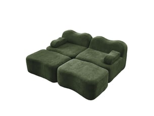 Canapé modulable 2 places avec 2 ottomans en velours vert 192 x 167 x 70 cm evryae