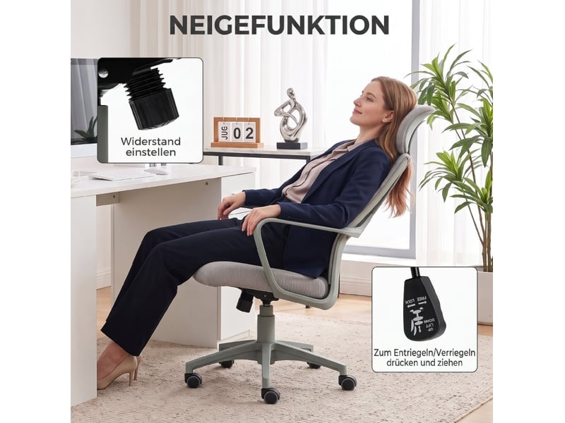  Fauteuil de bureau 64x55 cm - gris - réglable en hauteur, appui-tête, soutien lombaire et fonction basculante  - Conforama D