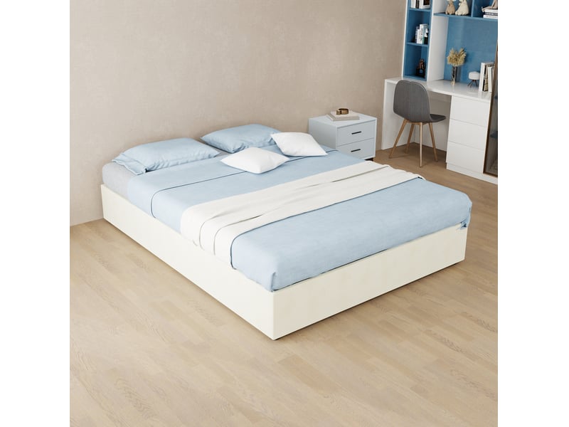 Sommier coffre 140x200 cm coloris beige, revêtement velours  - Conforama B