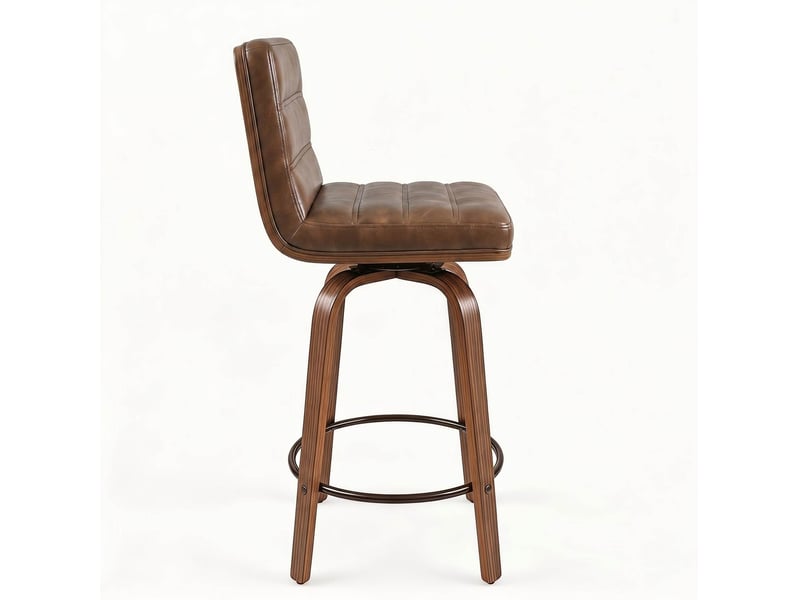  Lot de 2 tabourets de bar pivotants 48x40x90 cm polyuréthane, pieds et repose-pieds, bois,  couleur marron, design vintage  - Conforama E