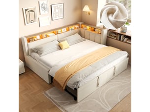 Lit coffre 90x200 cm <strong>OOIILLEE</strong> <strong></strong> coloris beige
