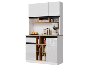 Buffet de cuisine blanc 105 x 45 x 185 cm, portes brillantes et rangements
