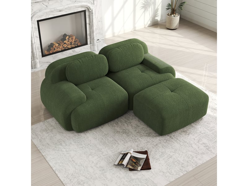  Canapé d'angle modulable en velours côtelé, vert, 208 x 178 x 70 cm Fay Lum - Conforama D