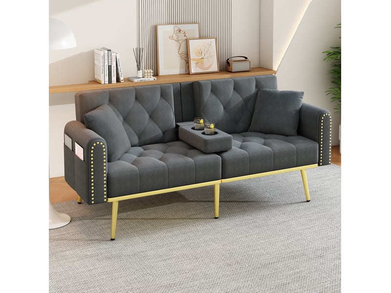  Canapé-lit modenvie 2 places en velours gris dossier réglable 175 x 80 cm  - Conforama B