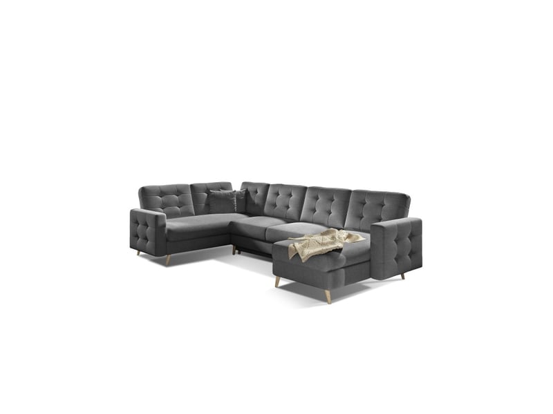 Canapé d'angle panoramique convertible u hasgard 326 cm gris foncé avec coffre  - Conforama A