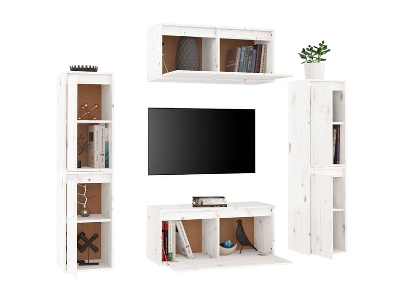  Lot de 6 meuble tv bas salon blanc bois massif de pin shl81269  - Conforama D