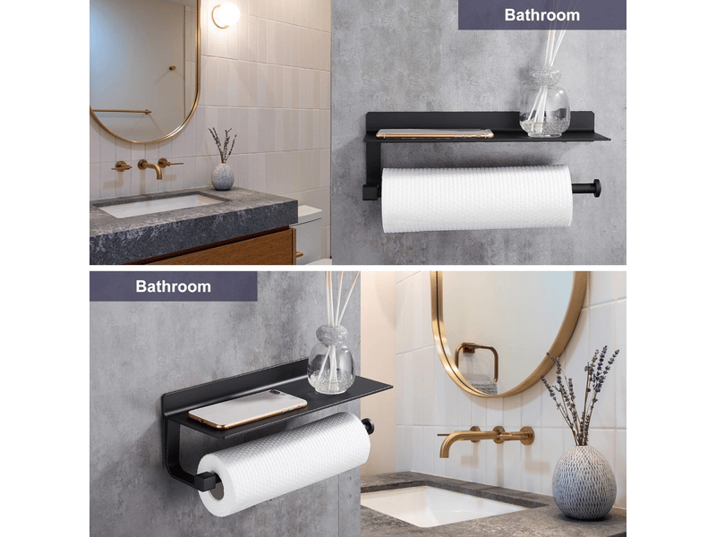  Porte-papier toilette, porte-essuie-tout, accessoires de cuisine, aluminium mat, porte-papier essuie-tout sans perçage, noir  - Conforama B
