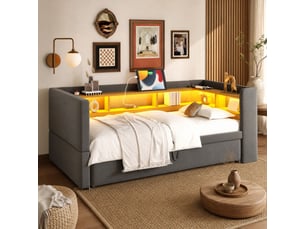 Canapé droit convertible TCQPZ 2 places Tissu gris avec coffre de rangement