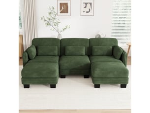 Canapé modulable en u - 3 places - 2 ottomans - tissu chenille - structure en bois massif - mobilier de salon - grand confort - vert