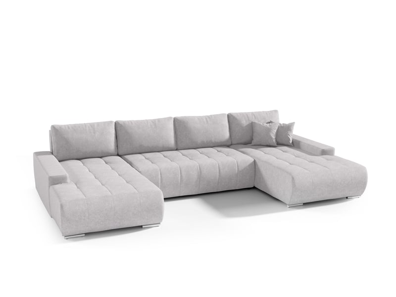  Canapé d'angle convertible velutti u velours aston gris clair, forme u avec coffre  - Conforama A