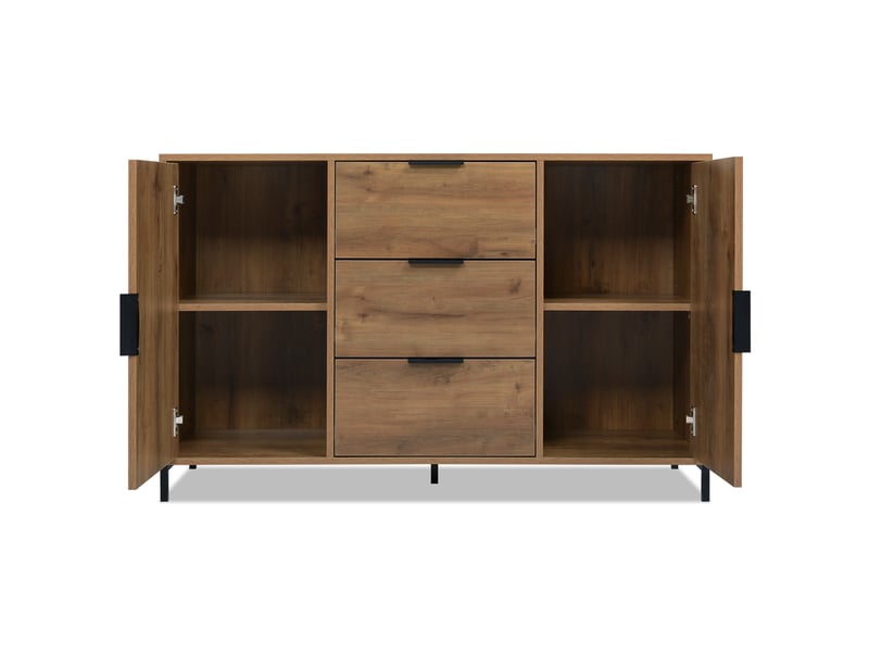 Commode 2 portes 3 tiroirs 120x40x76 cm – chêne foncé – étagère réglable et rangement style industriel  - Conforama D