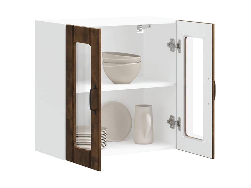  Armoire murale de cuisine avec porte vitrée lucca chêne fumé bois d'ingénierie shl3789  - Conforama E