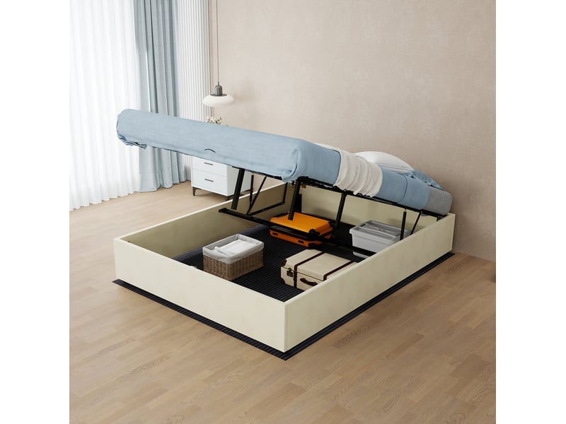  Sommier coffre 140x200 cm coloris beige, revêtement velours  - Conforama D