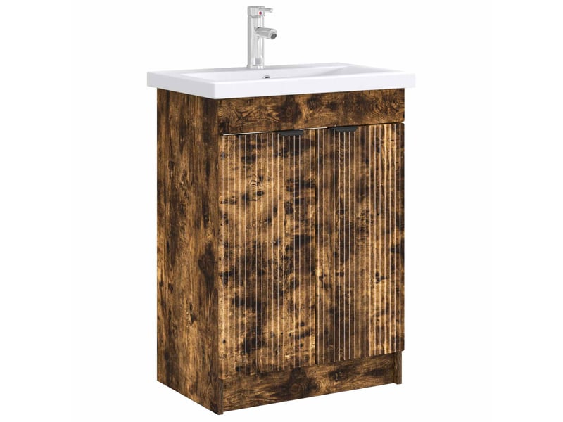  Armoire sous évier de salle de bain, meuble de rangement chêne fumé shl2325  - Conforama C