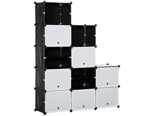 Armoire modulaire en plastique, armoire portable à 12 cubes, rangement à chaussures, 125 x 32 x 125 cm, noir et blanc