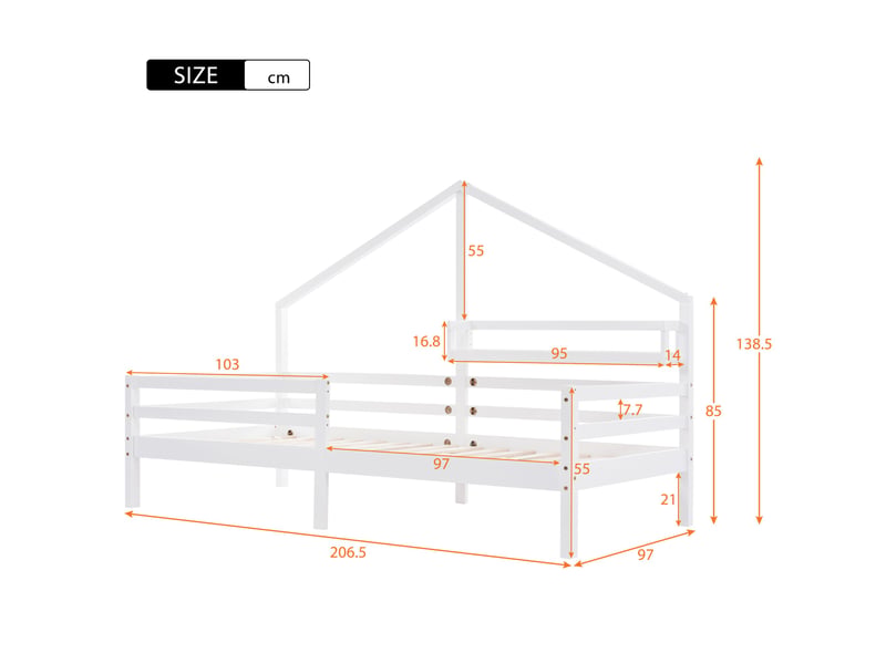  Lit cabane enfant 90x200 cm, lit maison avec étagère intégrée, forme cheminée, blanc Fay Lum - Conforama C