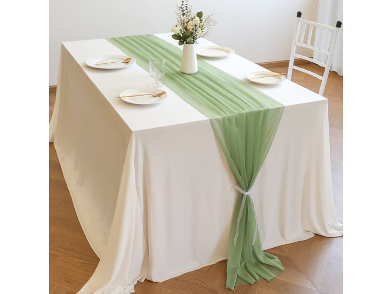  Chemin de table en mousseline de soie, tissu, tulle, vert, vert sauge, 75 cm x 3 m  - Conforama B