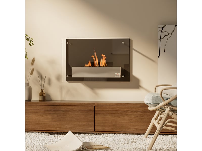  Cheminée bioéthanol murale encastrable brûleur 1.5 l, environ 3 h de durée de combustion dim. 60l x 22l x 40h cm couverture 20-25 m² acier inox  - Conforama D