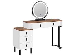 Coiffeuse 5 tiroir(s) Miroir LED intégrée avec 0 tabouret(s) inclu(s)  <strong>FLORAGRACE</strong> <strong></strong>  coloris bicolore