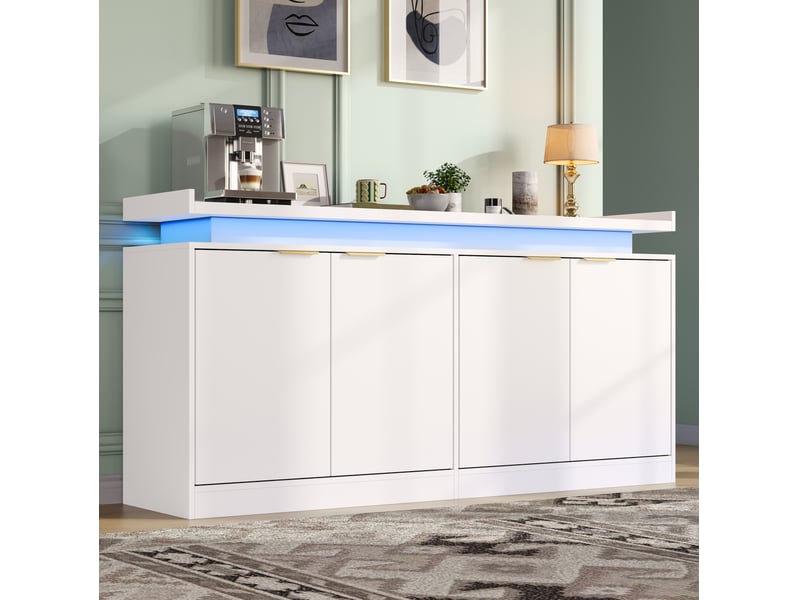  Buffet bas 160x39x83 cm 4 portes avec led,coloris blanc  - Conforama E