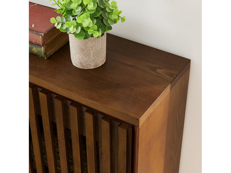  Buffet vintage 99x23,5x82,6 cm en mdf et bois de noyer avec rangement et ouvertures pour prises 4071258392007 - Conforama D