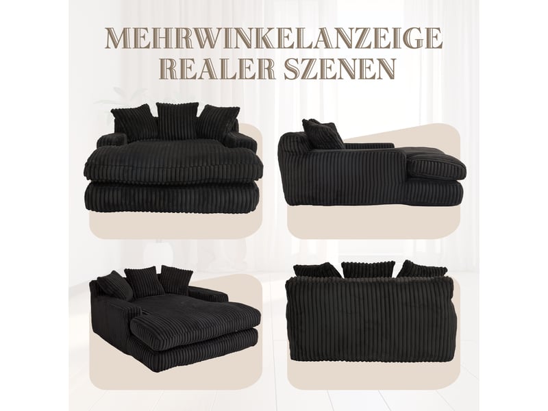  Canapé convertible, canapé-lit – style cloud, en velours tricoté, noir, coussins inclus, 1 place  - Conforama E