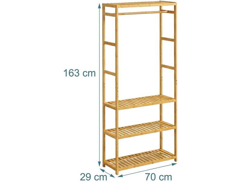  Porte-vêtements sur pied avec 4 étagères pour couloir rangement pratique 163 x 70 x 29 cm en bambou naturel 13_0018931  - Conforama B