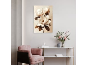 Tableaux, magnolia blanc à feuilles brunes sur fond clair 70x100