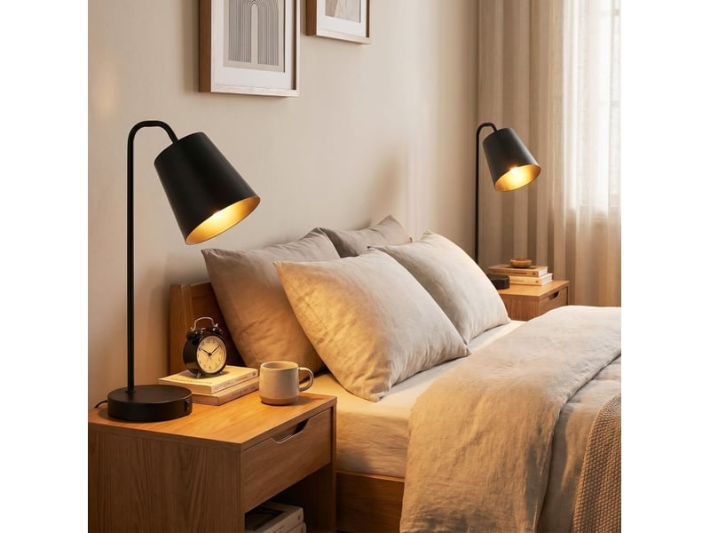  Lot de 2 lampes de table 28x15x41 cm en acier avec ports usb-a et usb-c noir chicfurn  - Conforama B