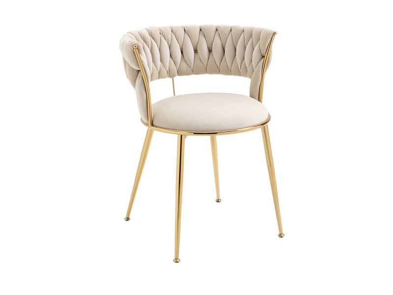  Chaise de salle à manger tcqpz lot de 2 en velours ivoire avec accoudoirs dossier ajouré pieds en métal doré 57 x 43 x 70 cm  - Conforama A