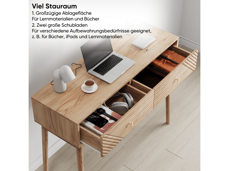  Table console 2 tiroirs coloris chêne 100 x 35 x 80 cm W3180P422086 - Conforama E