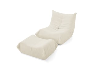 Fauteuil relax au sol beige en tissu bouclette avec repose-pieds, 90 x 100 x 70 cm pour lire et se détendre