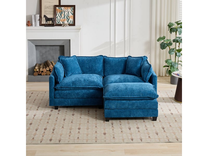  Canapé droit 2 places 195 × 75 × 84 cm en chenille bleu, assise souple IKSETERA TRADING LTD - Conforama D
